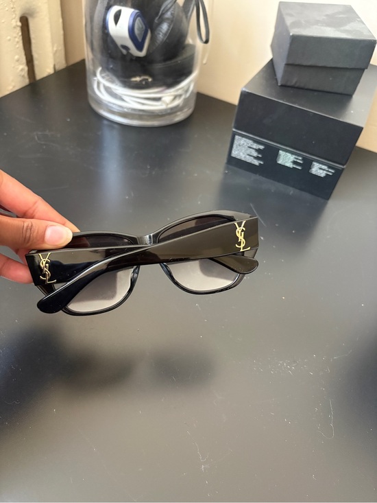 Yves Saint Laurent Black Gloss Cat-Eye Sunglasses with Gold YSL Logo main image 4